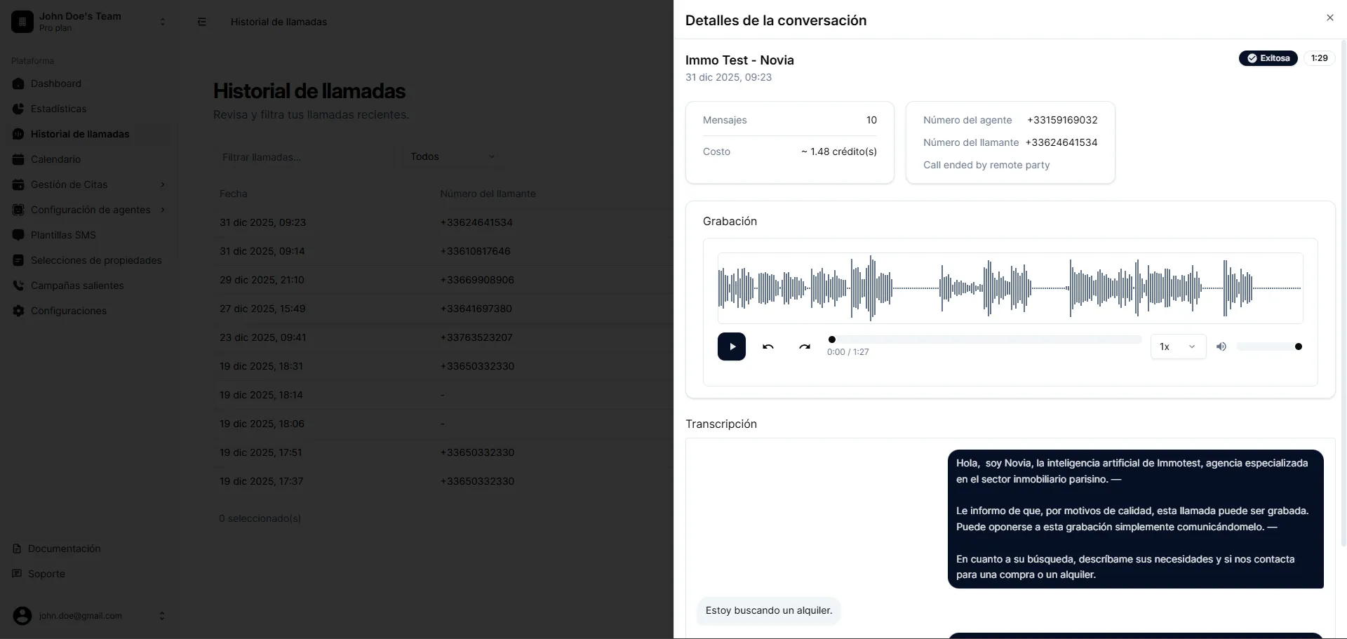 Historial de llamadas